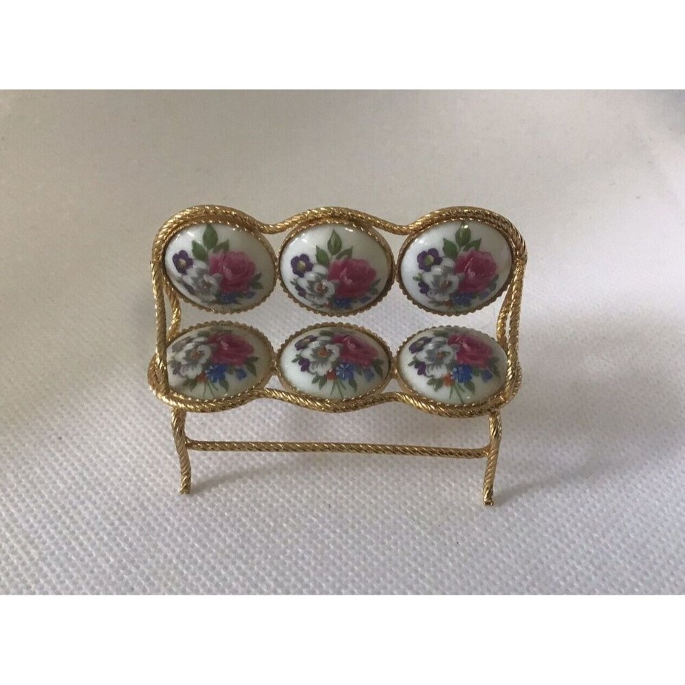 DOLL HOUSE BENCH EME Porcelain Gold Spain Miniature Vintage HTF